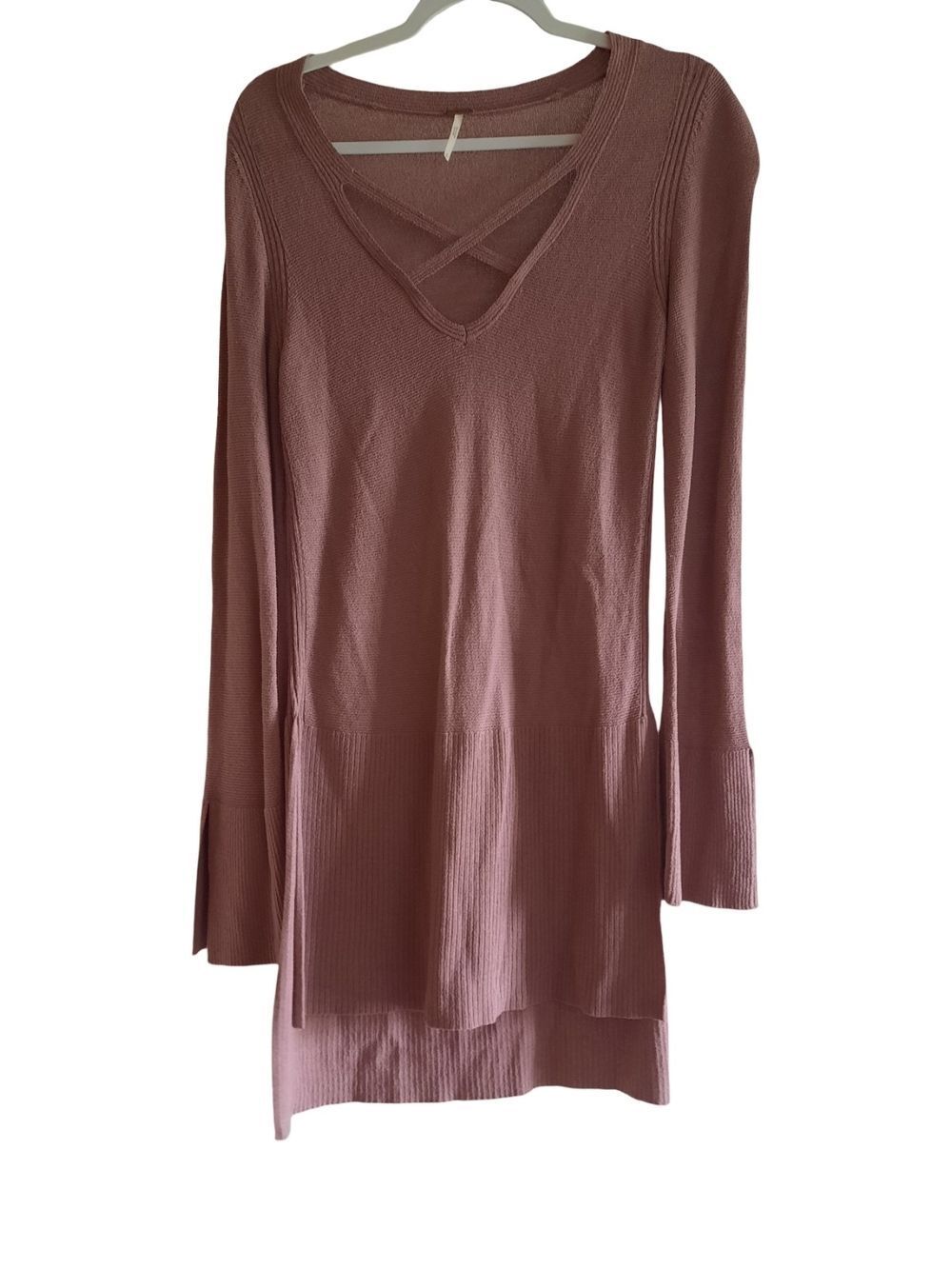 Free People Dusty Rose Crisscross V-Neck Long Sleeve Tunic